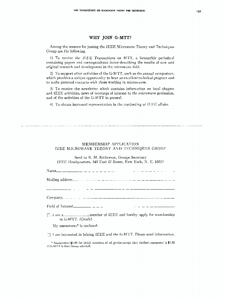 Membership Application, IEEE Microwave Theory and Techniques Group