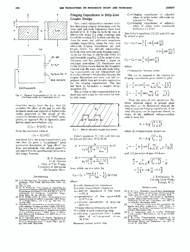 Fringing Capacitance in StripLine Coupler Design (Correspondence