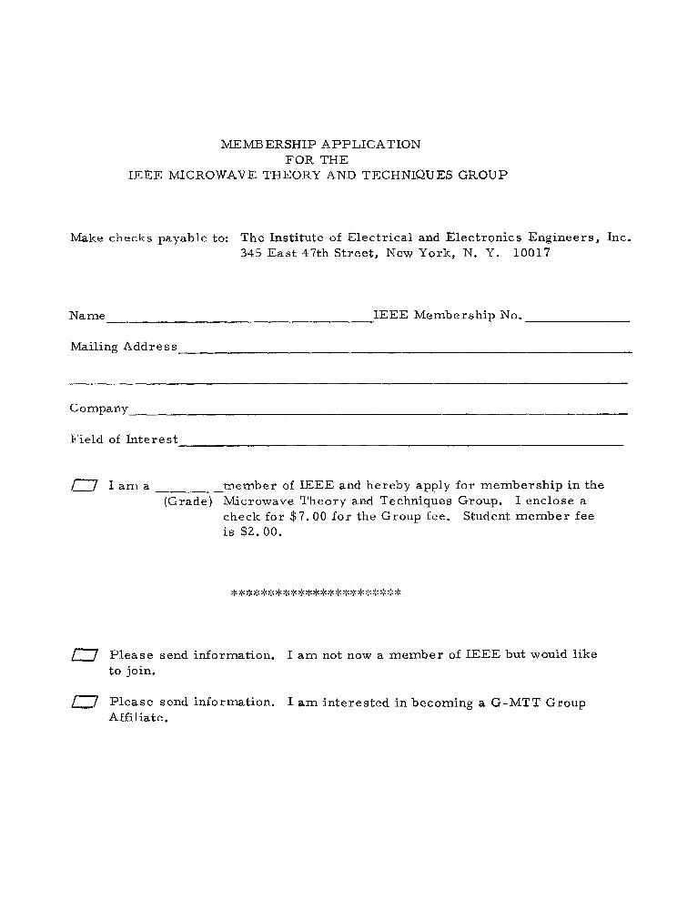 Membership Application, IEEE Microwave Theory and Techniques Group