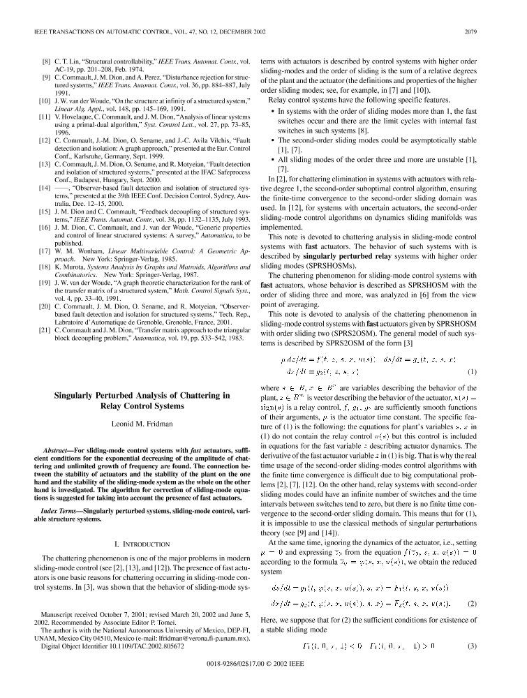 Singularly Perturbed Analysis Of Chattering In Relay Control