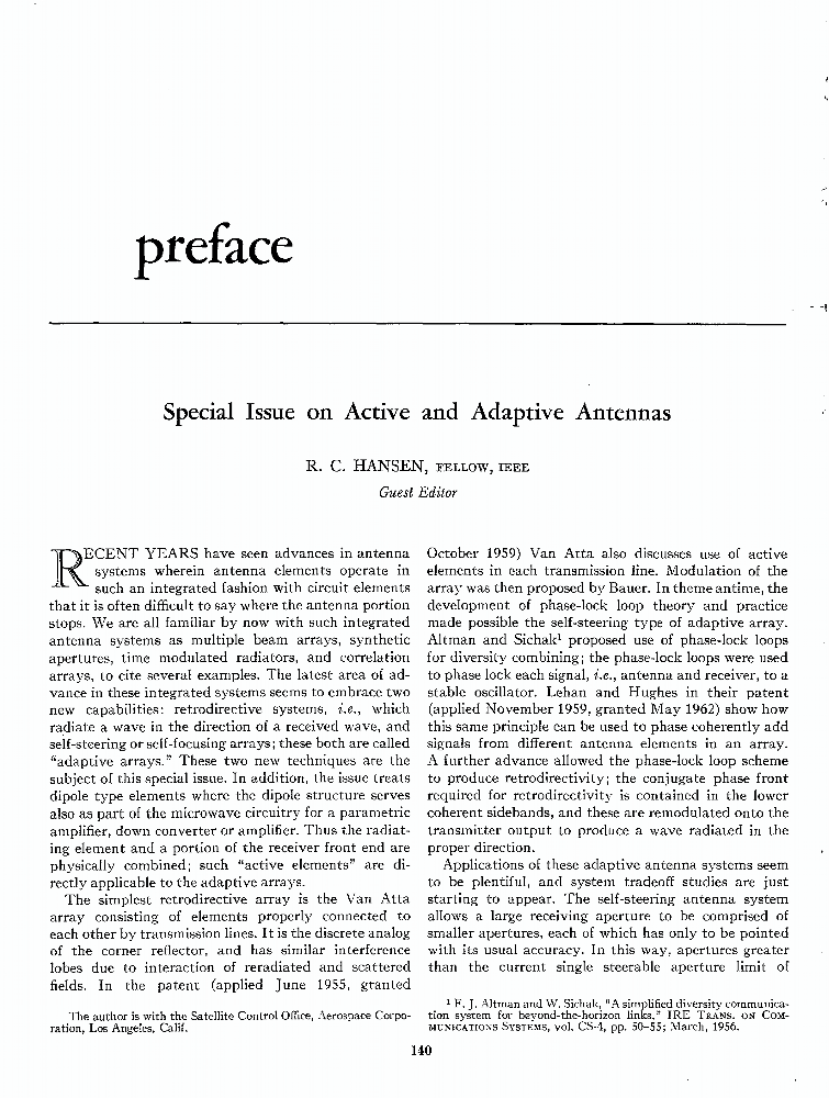 Preface: Special issue on Active and adaptive antennas | IEEE Journals ...