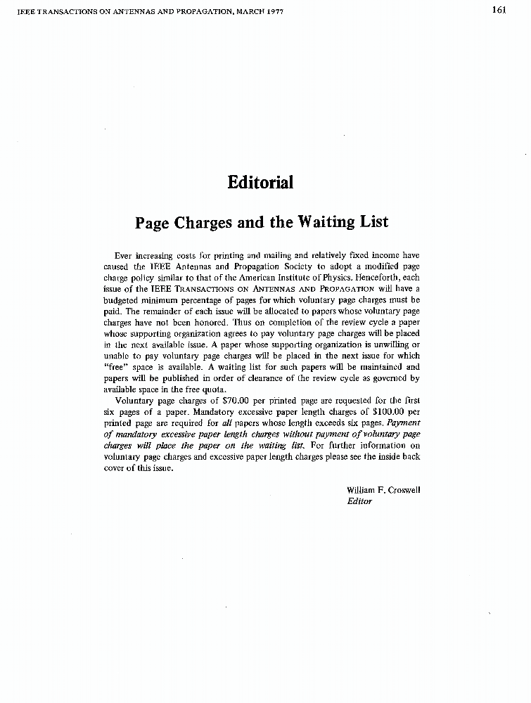 Editorial Page charges and the waiting list IEEE Journals & Magazine