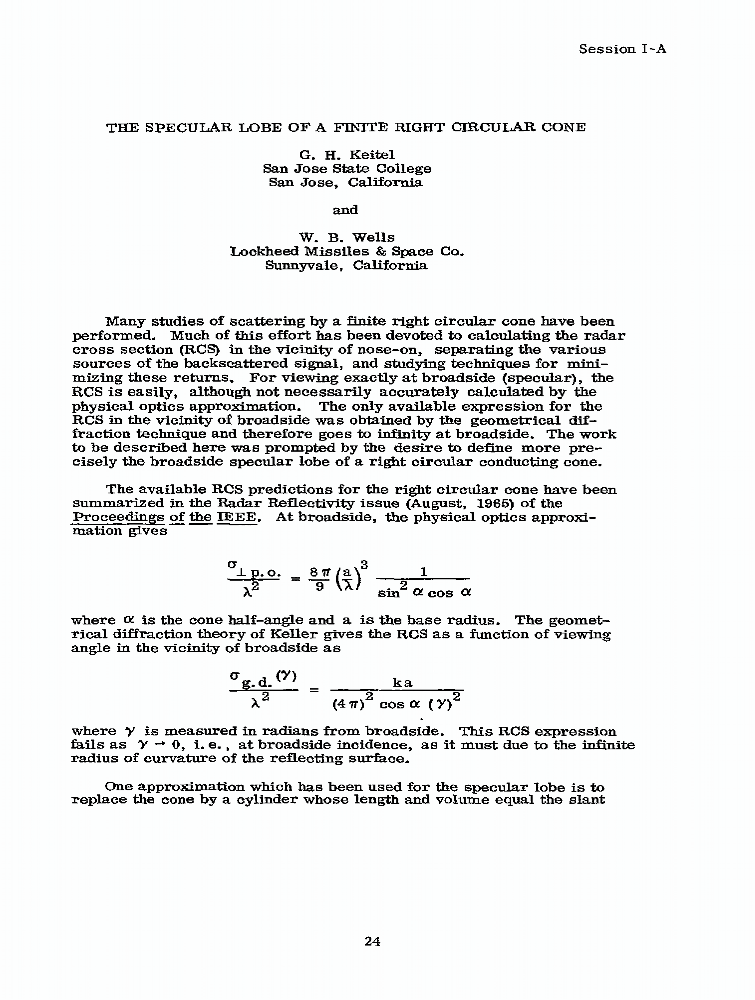 The specular lobe of a finite right circular cone IEEE Conference