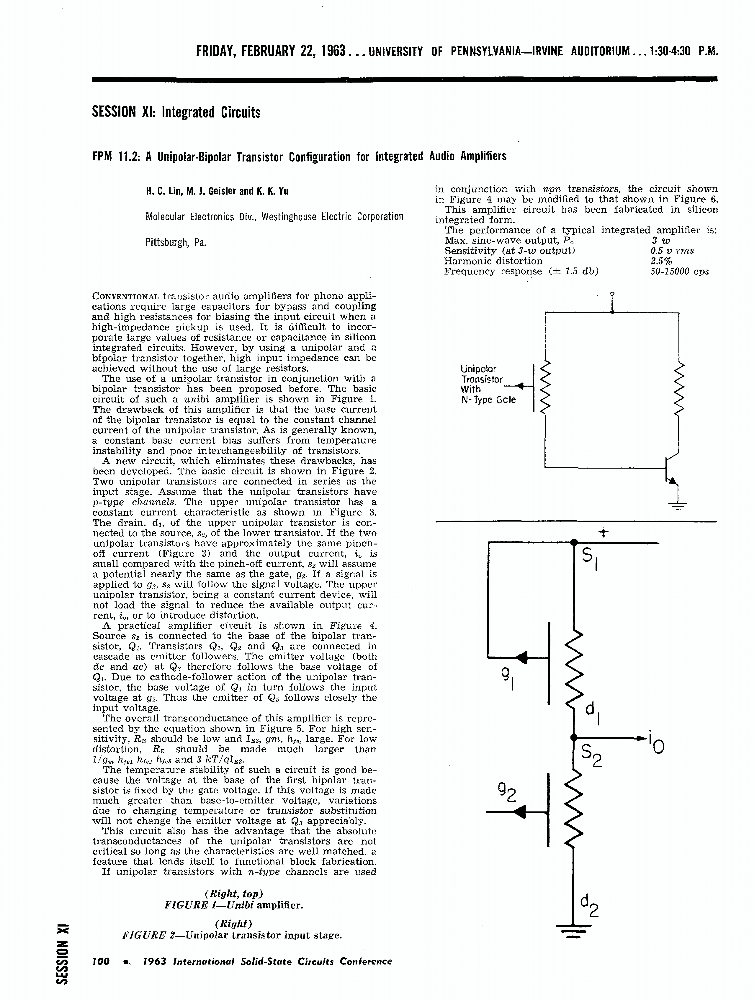 A unipolarbipolar transistor configuration for integrated audio