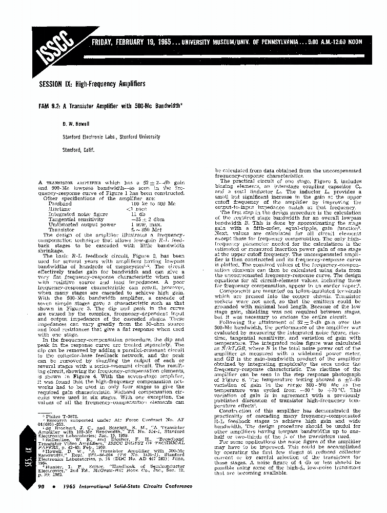 A transistor amplifier with 500Mc bandwidth IEEE Conference
