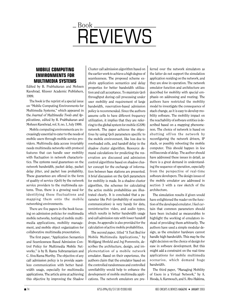 Mobile computing environments for multimedia systems [Book Review