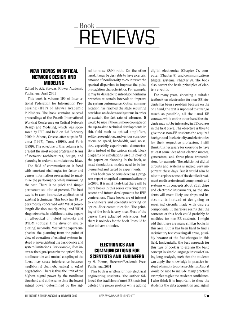 New trends in optical network design and modeling [Book Reviews] IEEE