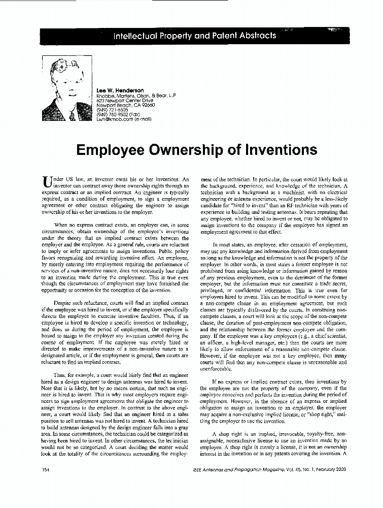 assignment of employee inventions state laws