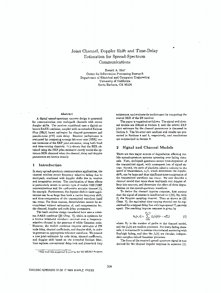 Joint channel, doppler shift and time-delay estimation for spread ...