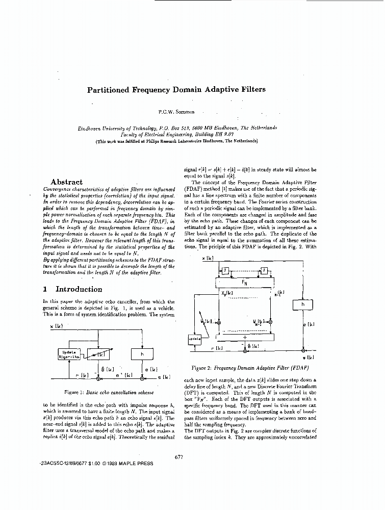 Partitioned frequency domain adaptive filters IEEE Conference