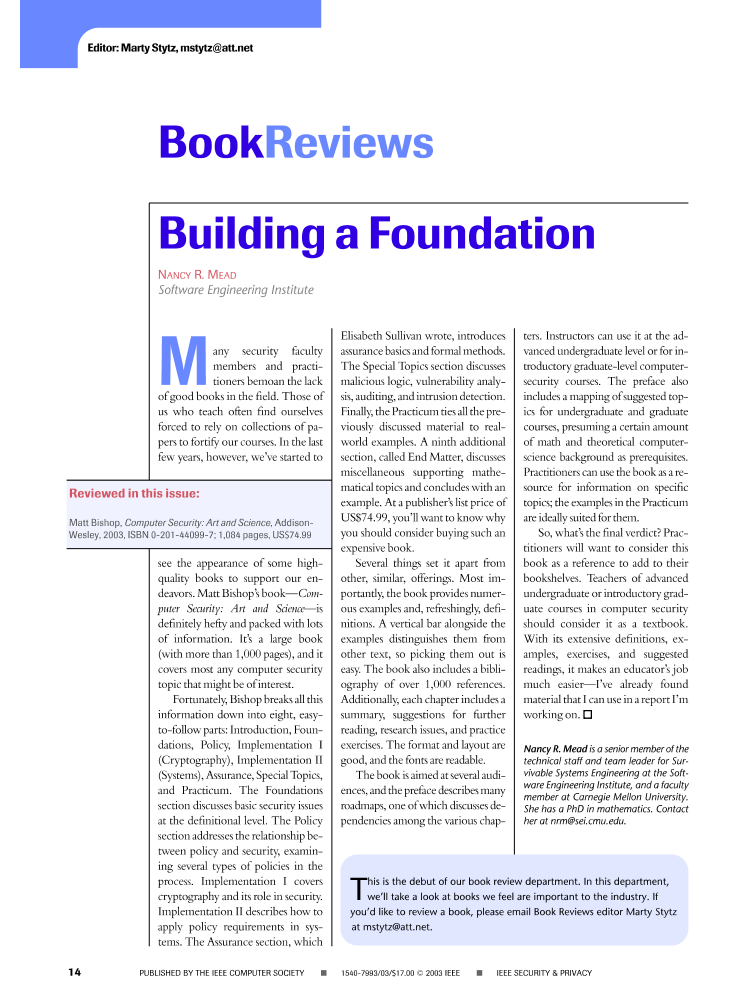 Computer security Art and science [Book Review] IEEE Journals