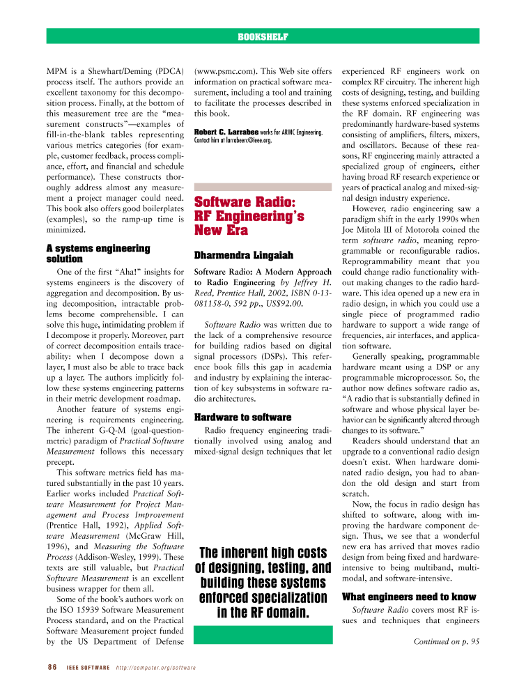 Software radio A modern approach to radio engineering [Book Review