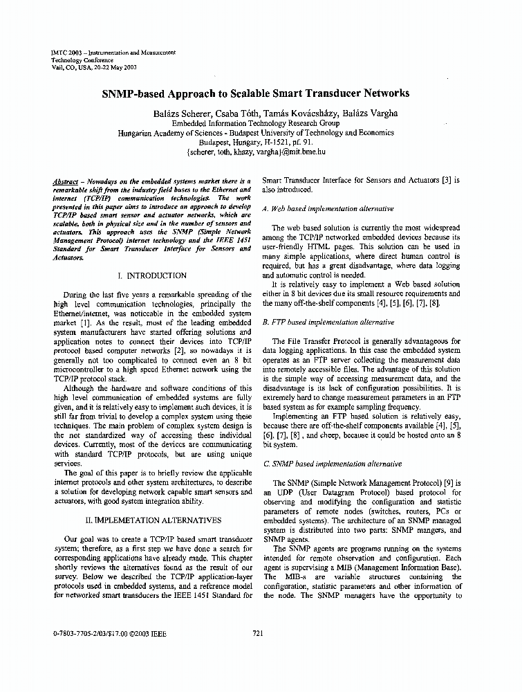 SNMPbased approach to scalable smart transducer networks IEEE