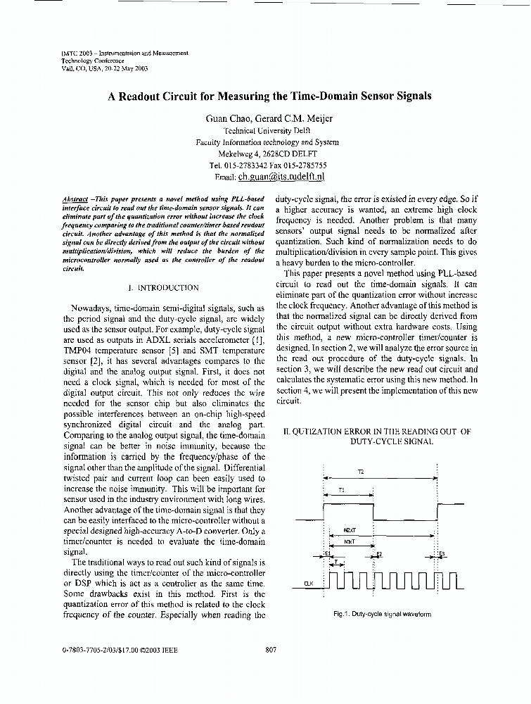 A readout circuit for measuring the timedomain sensor signals IEEE