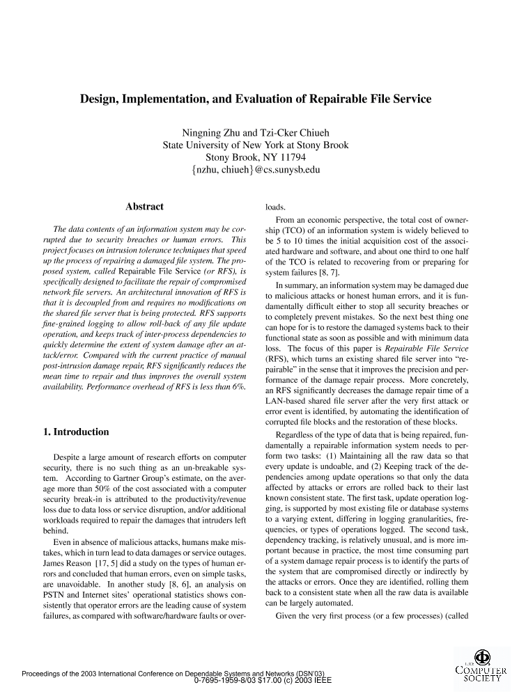 Design, implementation, and evaluation of repairable file service ...