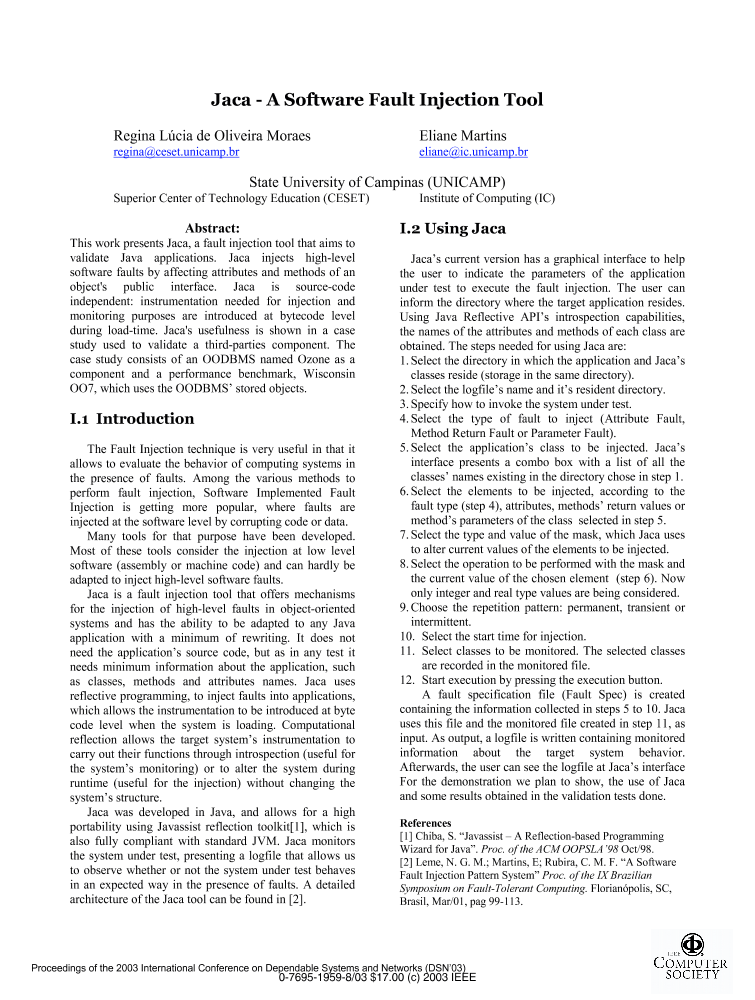 Jaca a software fault injection tool IEEE Conference Publication