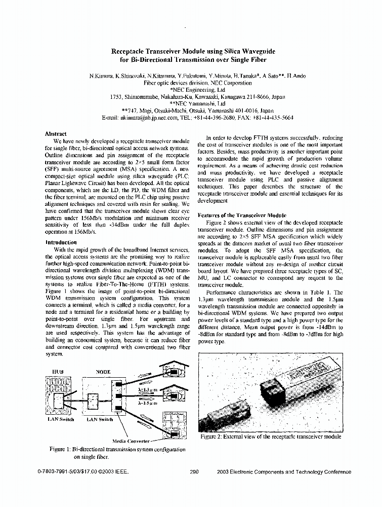 Receptacle transceiver module using silica waveguide for Bidirectional