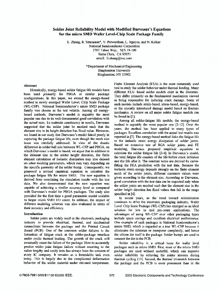 Solder joint reliability model vath modified Darveaux's equations for
