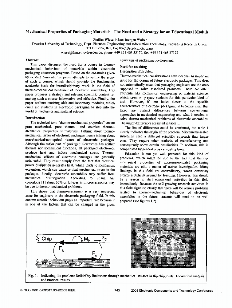 Mechanical properties of packaging materials the need and a strategy for an educational module