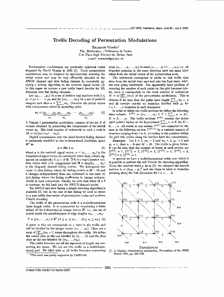 Trellis decoding of permutation modulations IEEE Conference