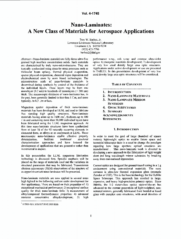 Nanolaminates a new class of materials for aerospace applications