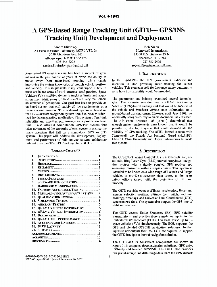 A gpsbased range tracking unit (gitugps/ins tracking unit) development and deployment IEEE