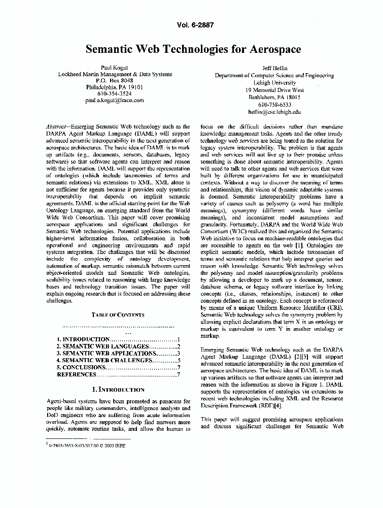 Semantic web technologies for aerospace IEEE Conference Publication