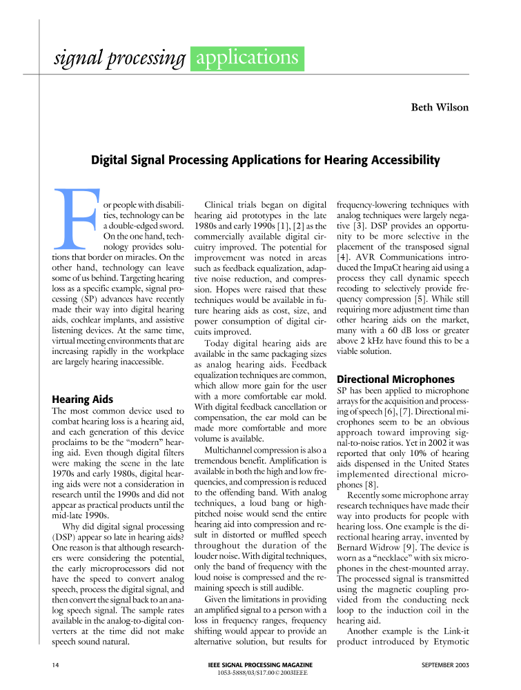 Digital signal processing applications for hearing accessibility IEEE