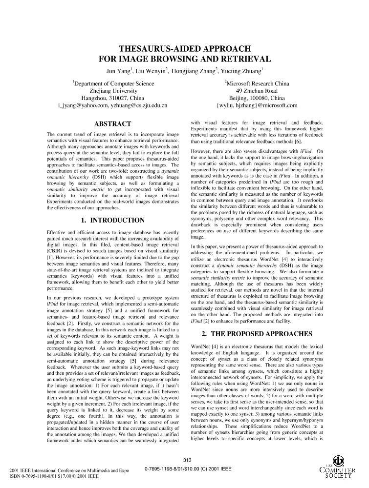 Thesaurusaided approach for image browsing and retrieval IEEE Conference Publication IEEE