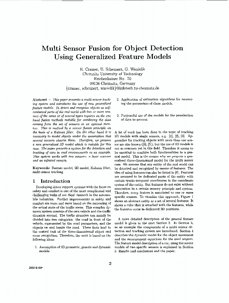Multi sensor fusion for object detection using generalized feature