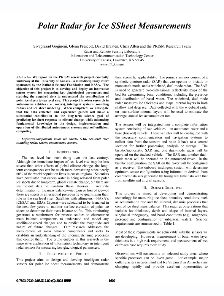 Polar radar for ice sheet measurements IEEE Conference Publication