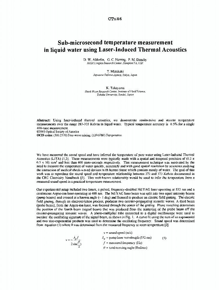 Sub-microsecond temperature measurement in liquid water using laser ...