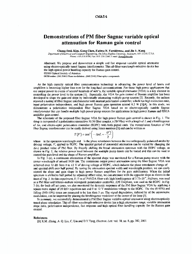 Demonstrations of PM fiber Sagnac variable optical attenuation for Raman gain control IEEE