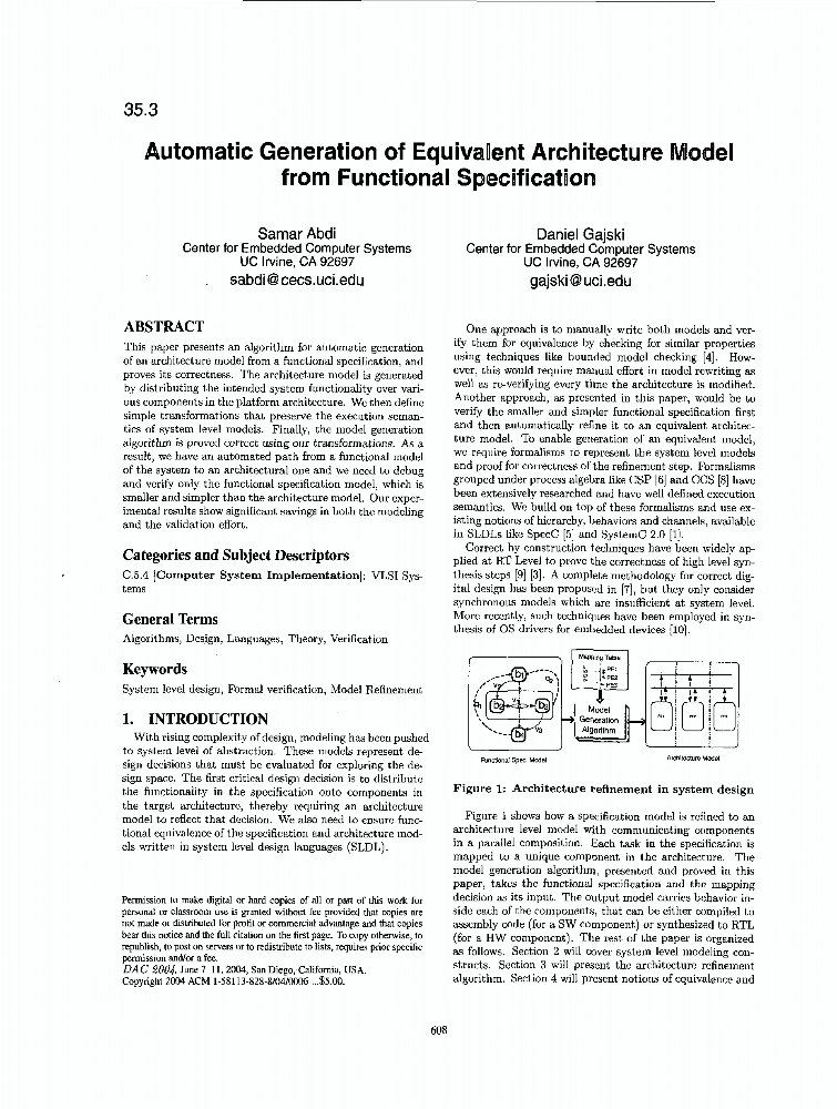 Automatic generation of equivalent architecture model from functional ...