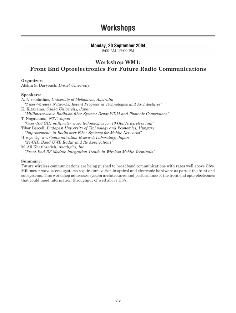 WM1 front end optoelectronics for future radio communications
