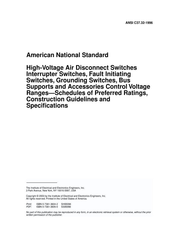 C37.321996 American National Standard HighVoltage Air Disconnect