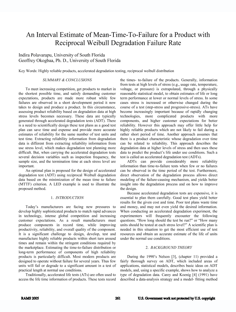 An interval estimate of meantimetofailure for a product with