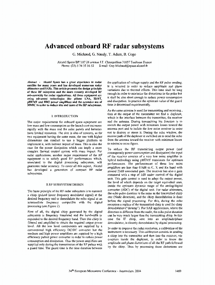 Advanced onboard RF radar subsystems IEEE Conference Publication