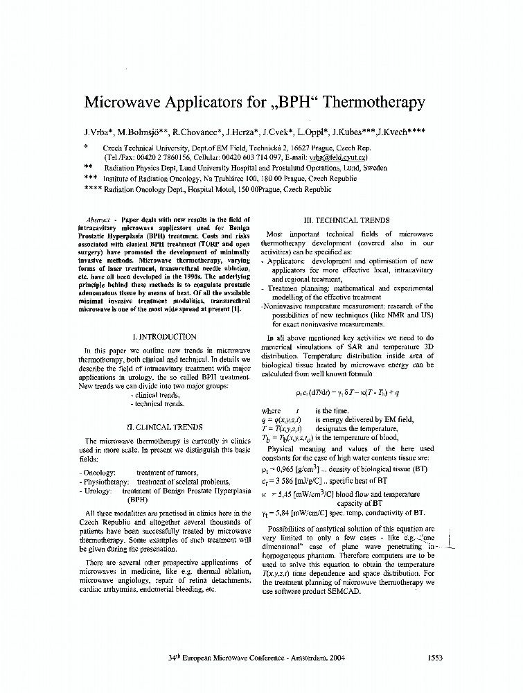 Microwave applicators for ,,BPH" thermotherapy IEEE Conference