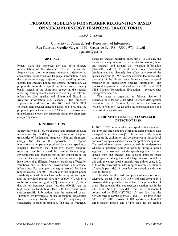 Prosodic modeling for speaker recognition based on sub-band energy ...