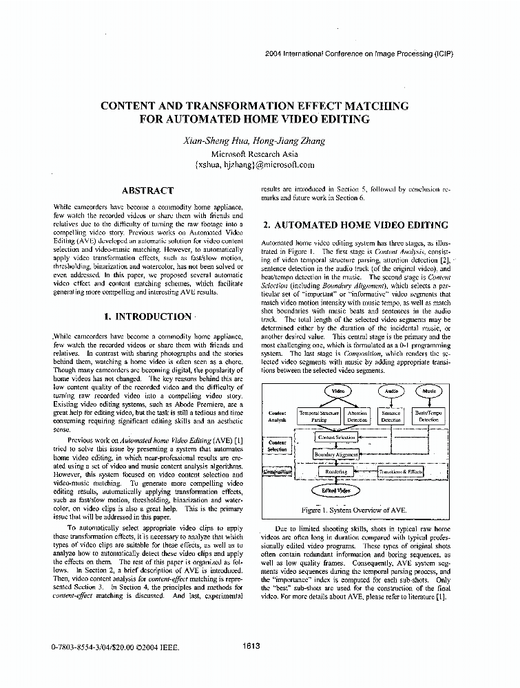Content and transformation effect matching for automated home video