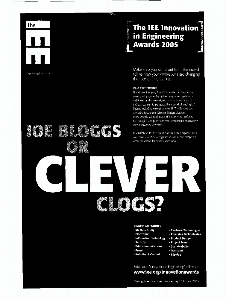 Joe Bloggs of clever clogs? The IEE innovation in engineering awards