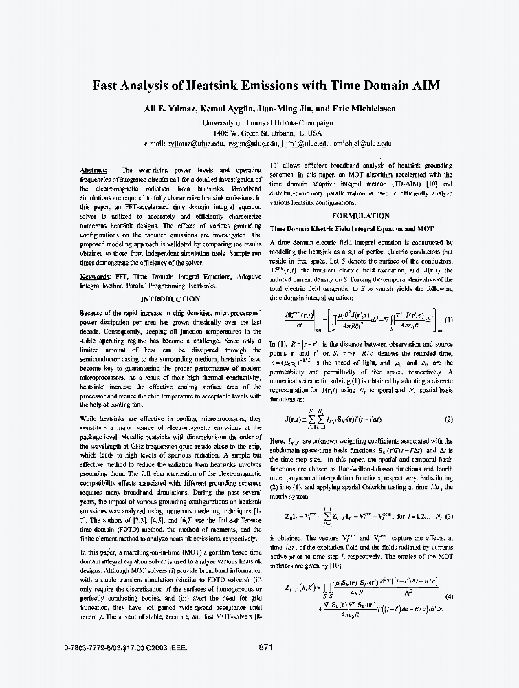 Fast analysis of heatsink emissions with time domain AIM IEEE