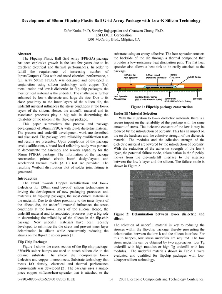Development of 50mm Flipchip Plastic Ball Grid Array Package with LowK
