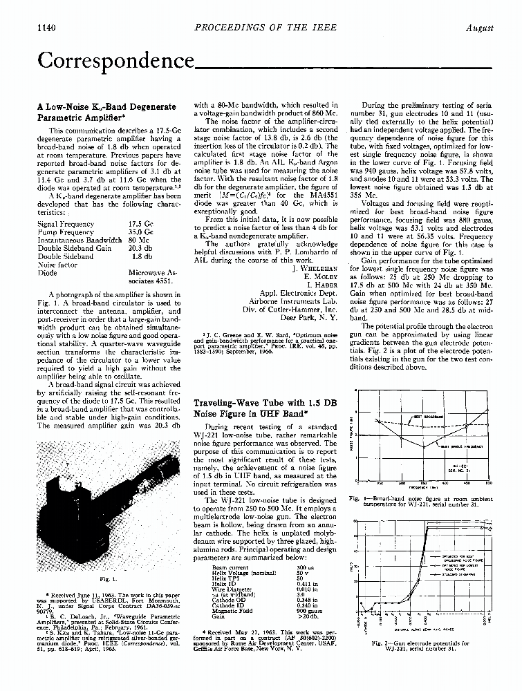 A lownoise Kuband degenerate parametric amplifier IEEE Journals