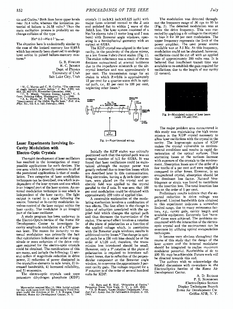 Laser experiments involving incavity modulation with electrooptic