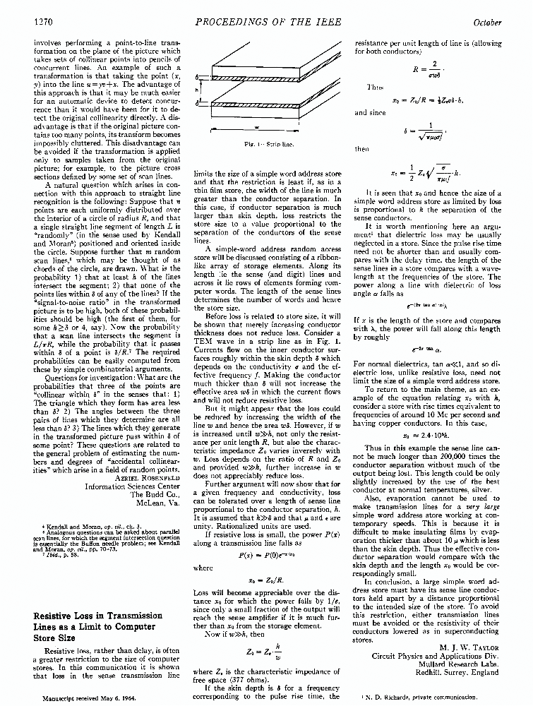 Resistive loss in transmission lines as a limit to computer store size