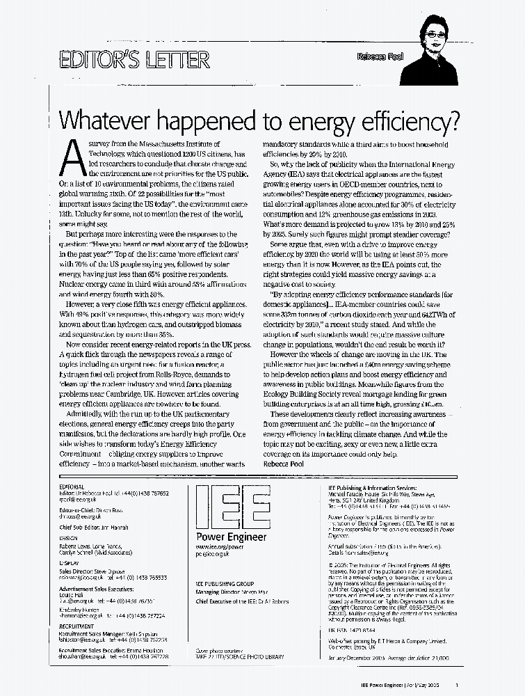 Editor's letter Whatever happened to energy efficiency? IET
