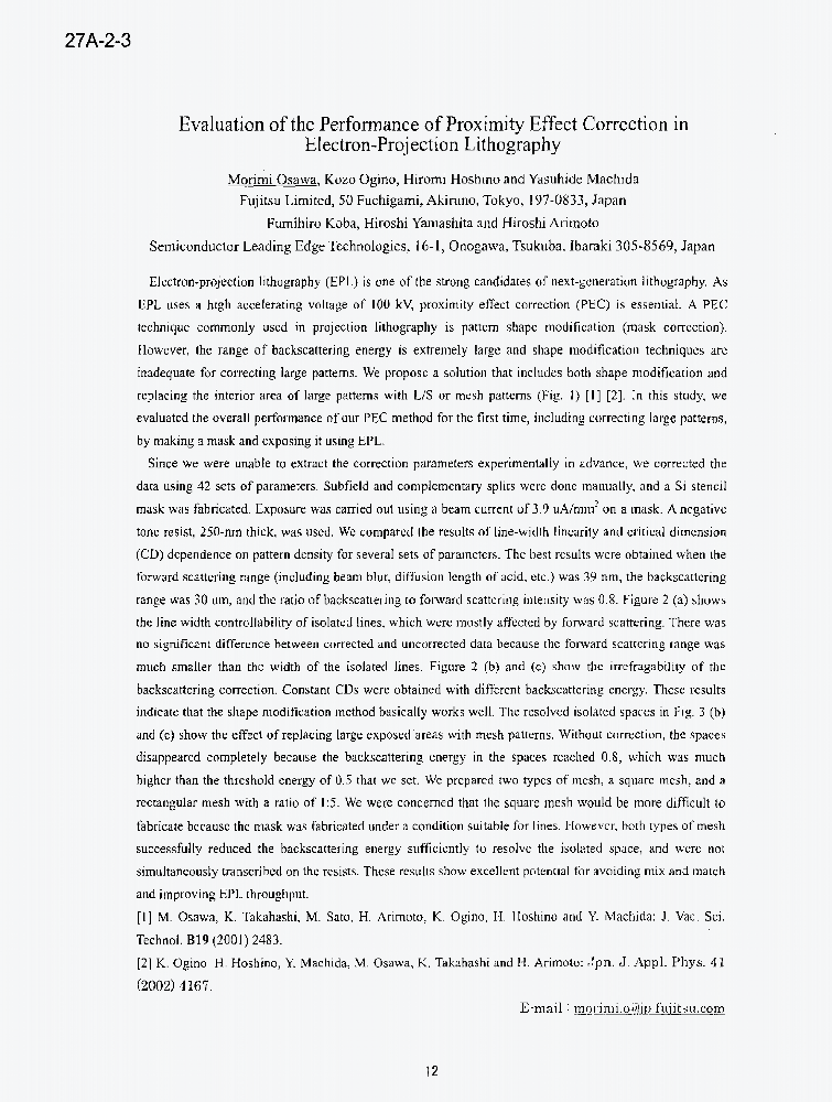 Evaluation of the performance of proximity effect correction in