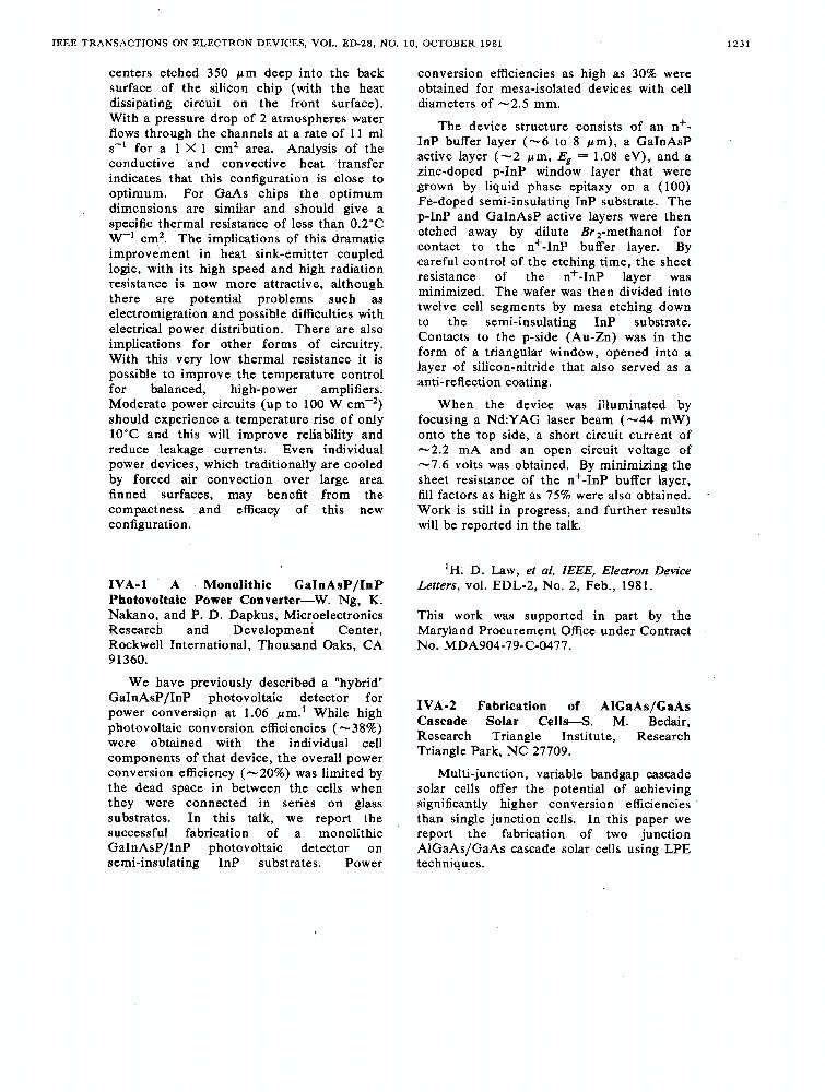 IVA1 a monolithic GaInAsP/InP photovoltaic power converter IEEE